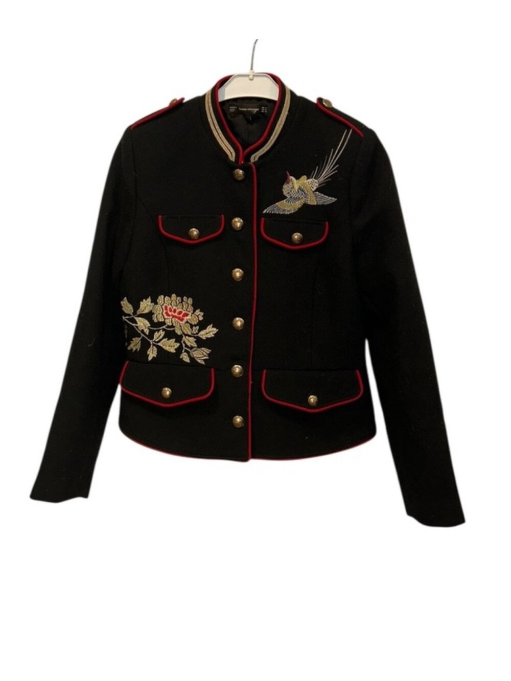 Zara Black Jacket with Red Piping and Gold Embroidery